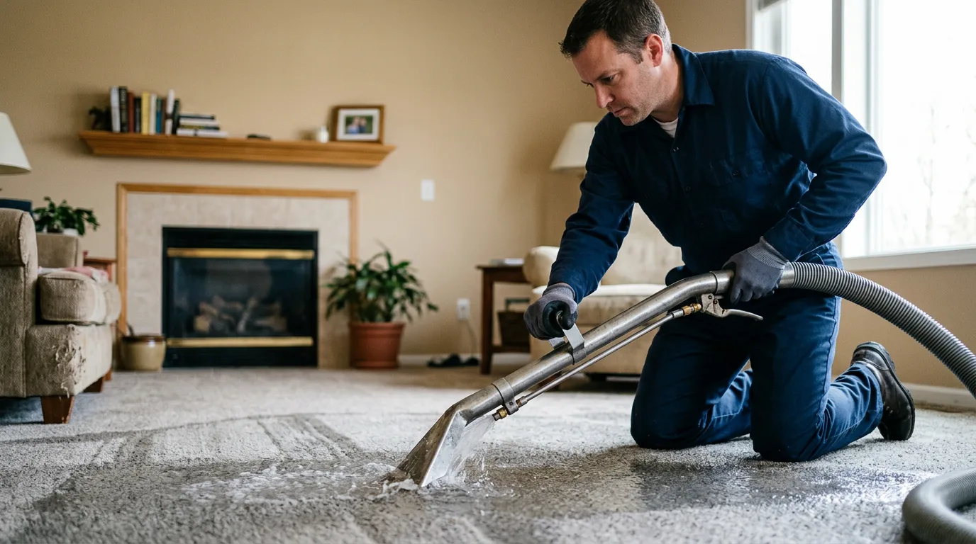 Water damage restoration technician working near Rossville, IN